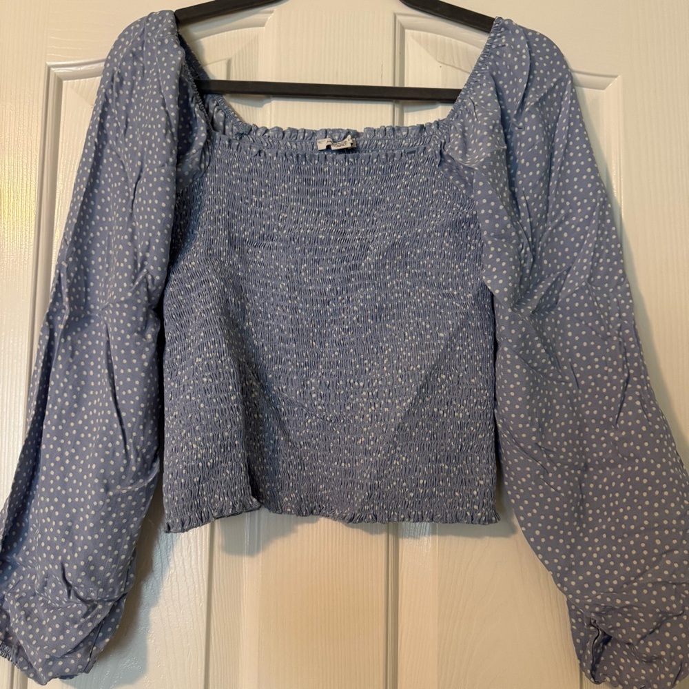 American Eagle Light Blue Smocked Blouse